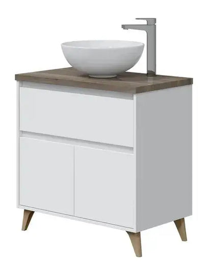 Mobile bagno cm80 lavabo tondo bianco-olmo Set di mobili per bagno FORES   