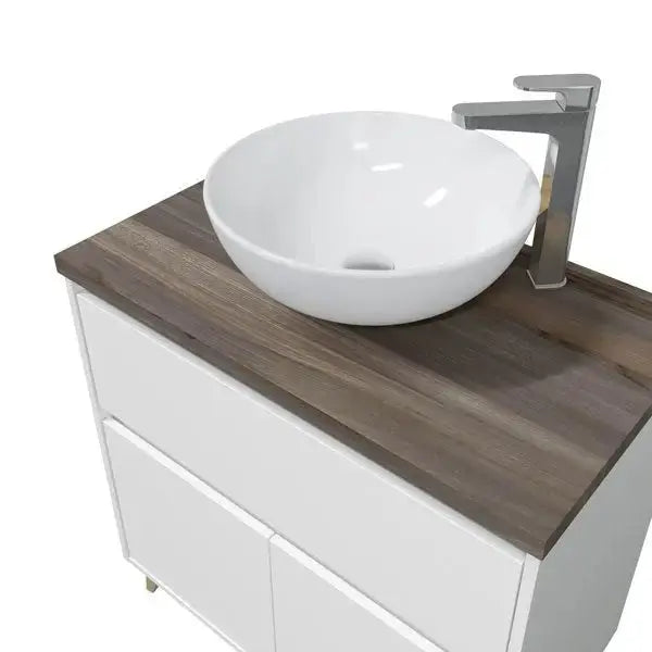 Mobile bagno cm80 lavabo tondo bianco-olmo Set di mobili per bagno FORES   