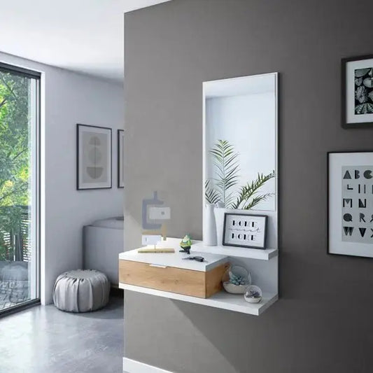 Mobile ingresso sospeso con specchio rovere nodi-bianco Cassapanche e panche per ingressi Hobby Shop Solution   