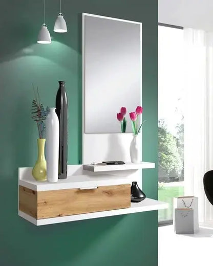 Mobile ingresso sospeso con specchio rovere nodi-bianco Cassapanche e panche per ingressi Hobby Shop Solution   