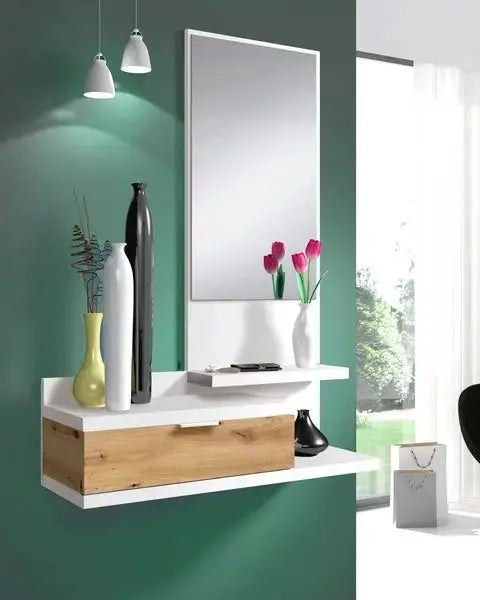 Mobile ingresso sospeso con specchio rovere nodi-bianco Cassapanche e panche per ingressi Hobby Shop Solution   
