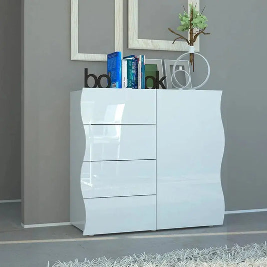 Mobile Moderno Multiuso 1 Anta 4 Cassetti Onda Bianco Lucido Mobili Italy Web forniture   