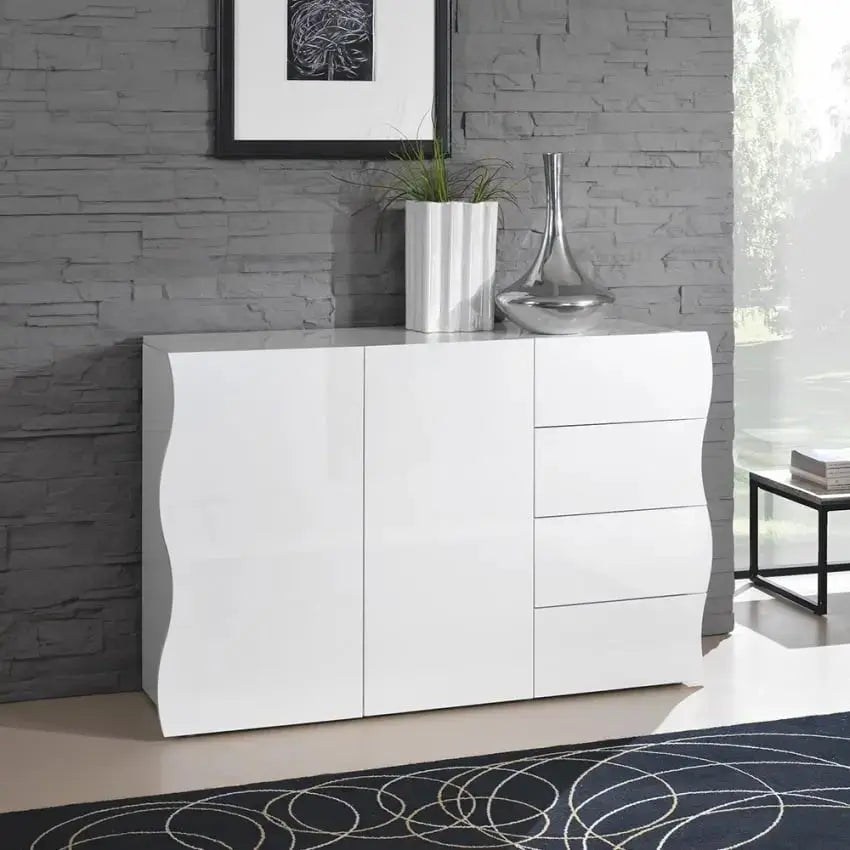 Mobile Moderno Multiuso 2 Anta 4 Cassetti Onda Bianco Lucido Mobili Italy Web forniture   