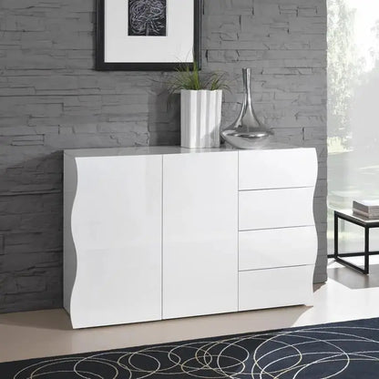 Mobile Moderno Multiuso 2 Anta 4 Cassetti Onda Bianco Lucido Mobili Italy Web forniture   