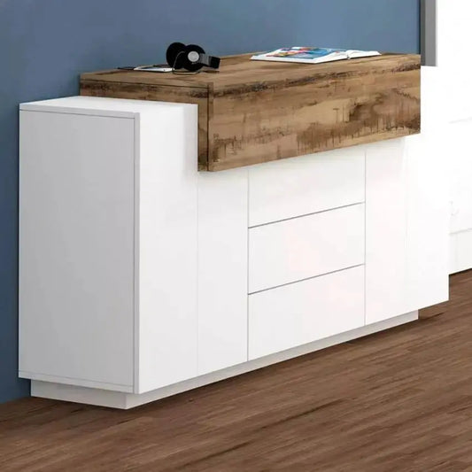Mobile multiuso Coro Moderno: 2 ante battenti, 1 ribalta e 3 cassetti - Bianco lucido Acero Pereira Mobili Italy Web forniture   