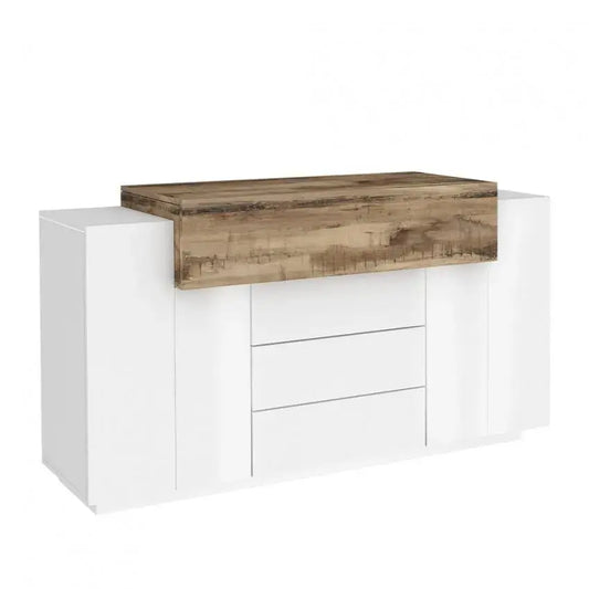 Mobile multiuso Coro Moderno: 2 ante battenti, 1 ribalta e 3 cassetti - Bianco lucido Acero Pereira Mobili Italy Web forniture   