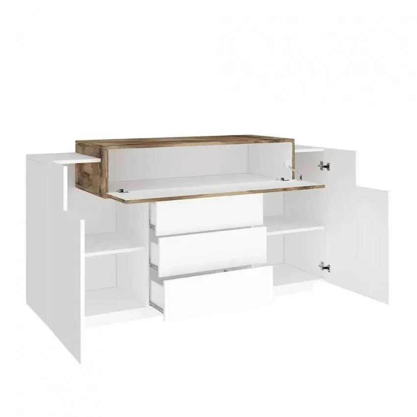Mobile multiuso Coro Moderno: 2 ante battenti, 1 ribalta e 3 cassetti - Bianco lucido Acero Pereira Mobili Italy Web forniture   