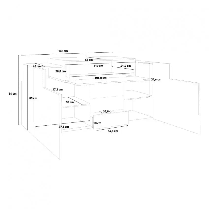 Mobile multiuso Coro Moderno: 2 ante battenti, 1 ribalta e 3 cassetti - Bianco lucido Acero Pereira Mobili Italy Web forniture   