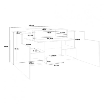 Mobile multiuso Coro Moderno: 2 ante battenti, 1 ribalta e 3 cassetti - Bianco lucido Acero Pereira Mobili Italy Web forniture   