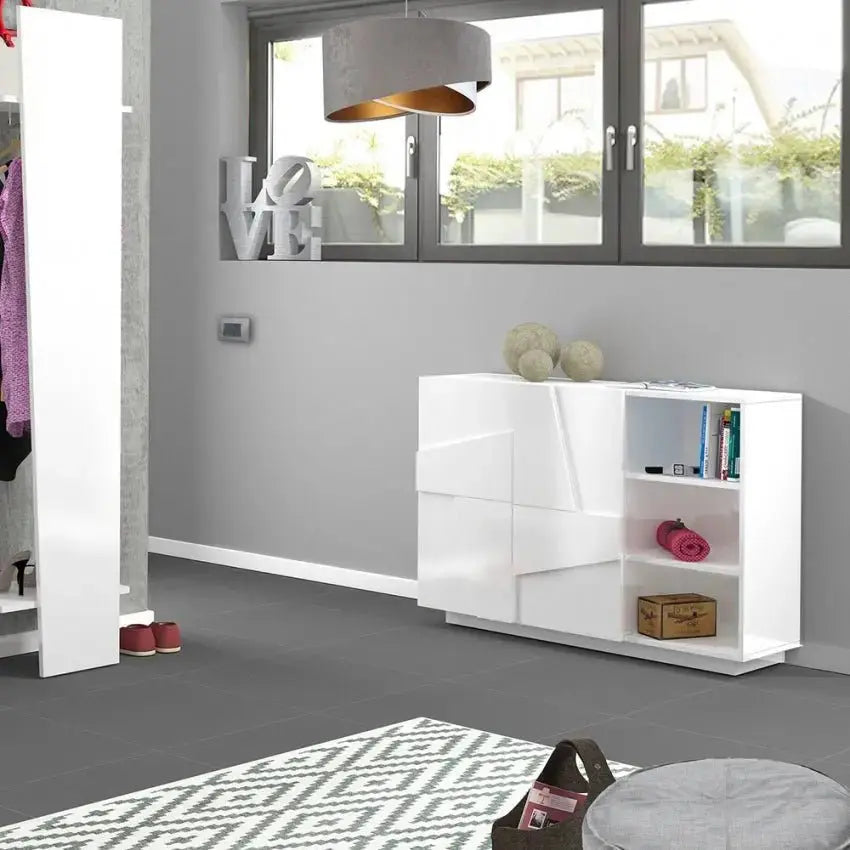 Ping - Mobile multiuso con 2 ante battenti e 3 vani giorno, colore bianco lucido Mobili Italy Web forniture   