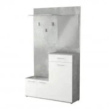 Mobile per Entrata Smeraldo Cemento Chiaro e Bianco, cm 115x35x197 Cassapanche e panche per ingressi Hobby Shop Solution   