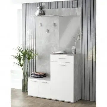 Mobile per Entrata Smeraldo Cemento Chiaro e Bianco, cm 115x35x197 Cassapanche e panche per ingressi Hobby Shop Solution   