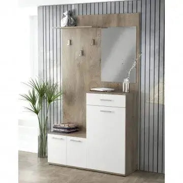 Mobile per Entrata Smeraldo Rovere Chiaro e Bianco, cm 115x35x197 Cassapanche e panche per ingressi Hobby Shop Solution   
