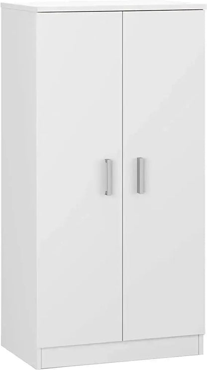 Scarpiera bianca a 2 ante con maniglie in metallo e finitura opaca. Design minimalista e resistente per organizzare le scarpe.