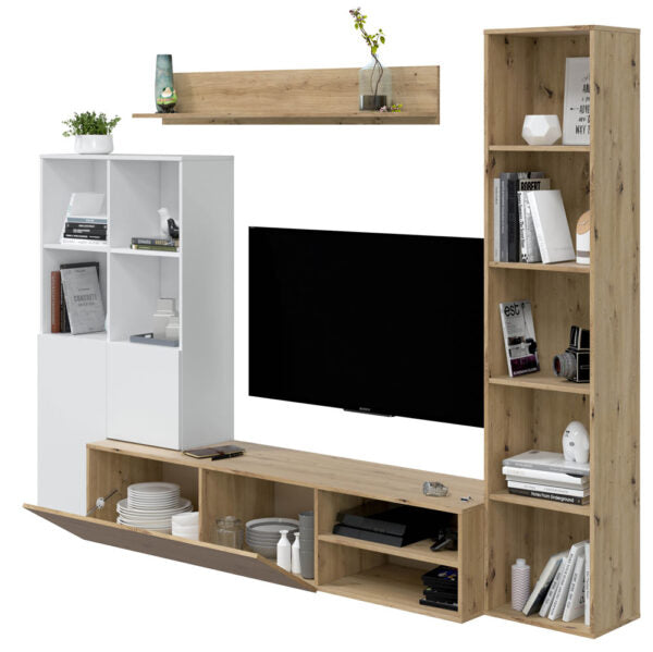 Mobile soggiorno Lyra rovere nodi-bianco artik cm 241x41x180h  Hobby Shop Solution   