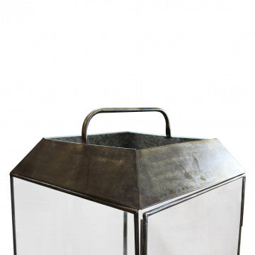 Lanterna in metallo e vetro, dimensioni 33x33x63 cm, finitura bronzo
