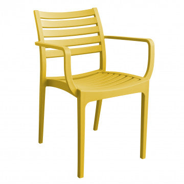 Poltrona Eveline impilabile in polipropilene giallo, dal design vivace per interni ed esterni. Misure: 58.5x55.2x84cm.