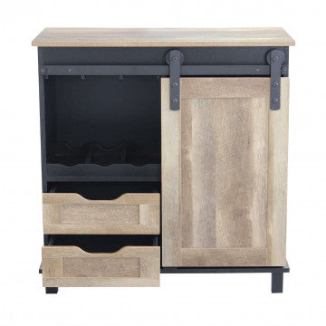 Mobile in legno e acciaio con 2 cassetti e 1 anta scorrevole