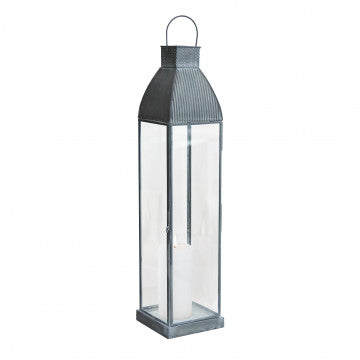 Lanterna grande in metallo e vetro, grigio, dimensioni 12x12x52 cm