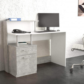 Scrivania in truciolare bilaminato bianco e grigio effetto cemento