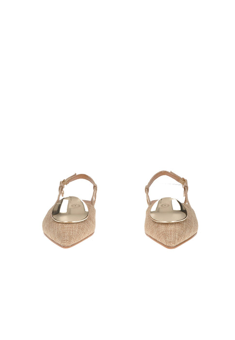 Decollete Aperto Dietro Mika Tessuto con Cinturino Applicazioni in Metallo Sottopiede Imbottito Pelle Tacco 2 cm