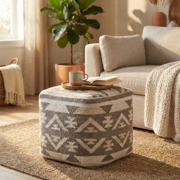 Pouf quadrato 40x40x40 cm in cotone e lana avorio
