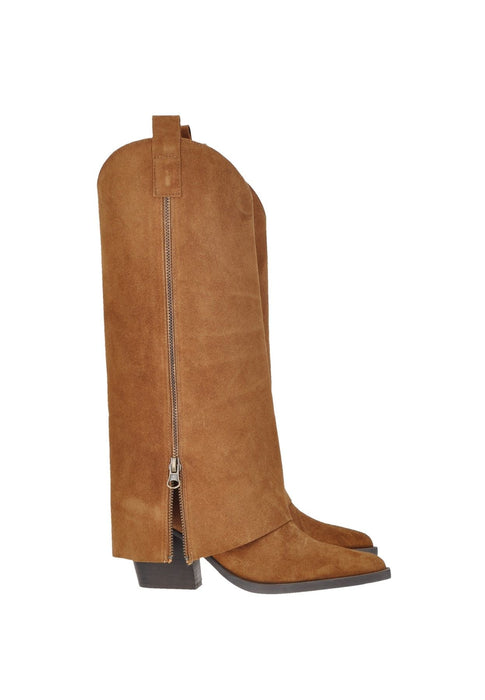 Stivali Natasha TSAKIRIS MALLAS In Camoscio Con Zip Sottopiede In Pelle Fondo Gomma Tacco Alto 8 Cm