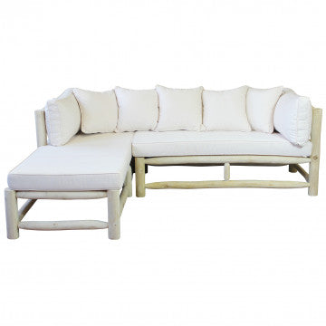 Divano in teak con chaise longue e cuscini removibili