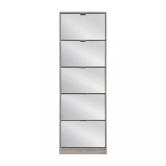 Scarpiera Susie grigia con cinque ante in legno e specchio, design elegante e funzionale, dimensioni 60x24x180cm, ideale per organizzare scarpe in casa.