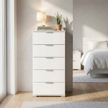 Mobiletto 5 cassetti bianco, 45x38x103 cm, truciolare bilaminato