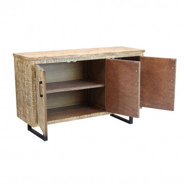 Mobile con 3 ante in legno naturale e struttura gambe metallo nero