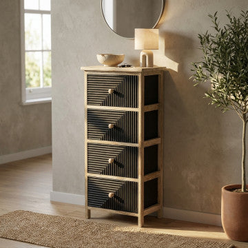 Mobiletto in legno con 4 cassetti, 34x25x77 cm, peso 4,7 kg