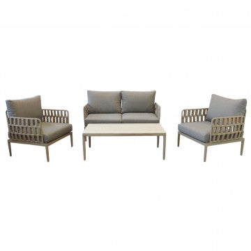 Salotto 2 posti in alluminio con rivestimento corda PVC e cuscini