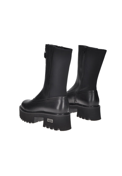 Cher 4559 Mid Boots In Pelle Con Chiusura Zip Elastico Posteriore Sottopiede Imbottito Fondo Gomma Tacco 5 Cm