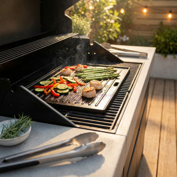 Piastra barbecue in ghisa nera, dimensioni 22x41,5 cm, spessore 1,4 cm