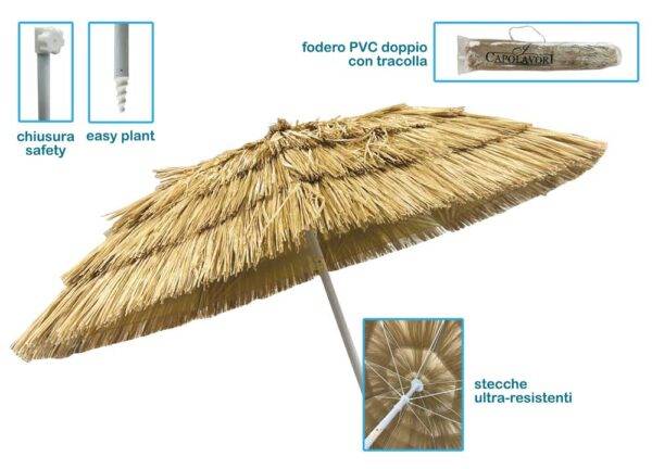 Ombrellone Mare Rafia Ø200 cm - Elegante, Antivento e Sacca Inclusa