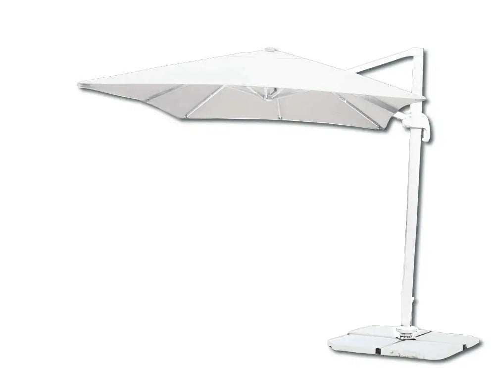 Ombrellone a braccio Deluxe 3x3 mt con struttura bianca e telo bianco, ideale per giardini e terrazze. Design moderno per arredo esterno elegante.