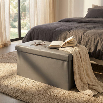 Pouf contenitore rettangolare in ecopelle grigia 76x38x38 cm