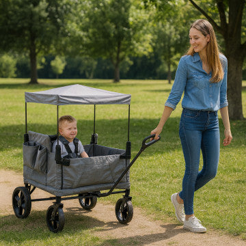 Carrello con tettuccio in poliestere e metallo, dimensioni 88x51x39 cm