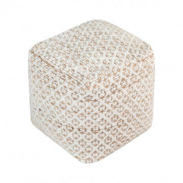 Pouf quadrato in lana e juta, cm 40x40x40, colore avorio