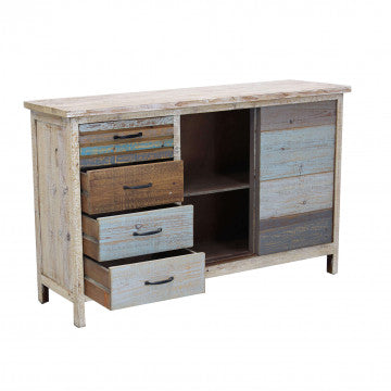Mobile in legno con 4 cassetti e 2 ante, dimensioni 140x40x82 cm