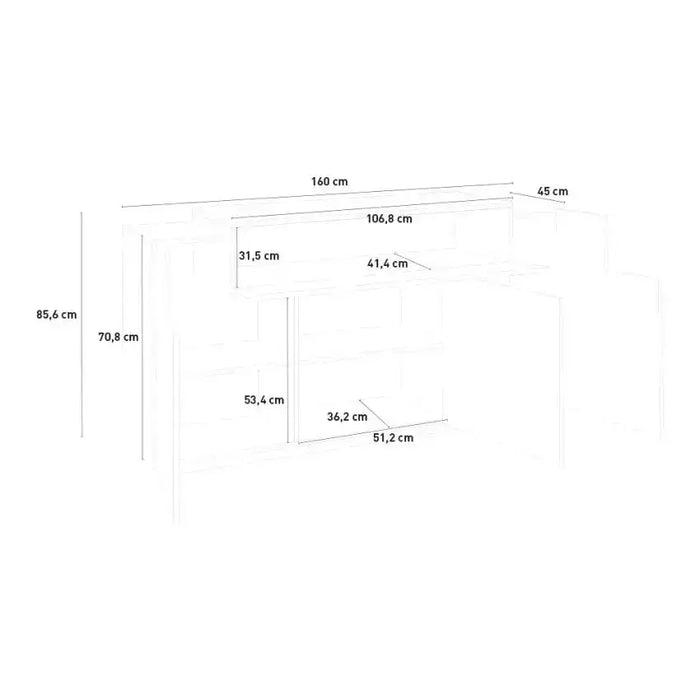 Credenza Corona 3 Ante 160cm - Colore Anthracite/Oak - Dimensioni: 356 x 160 x 45 x 85,6 cm Credenze Italy Web forniture   