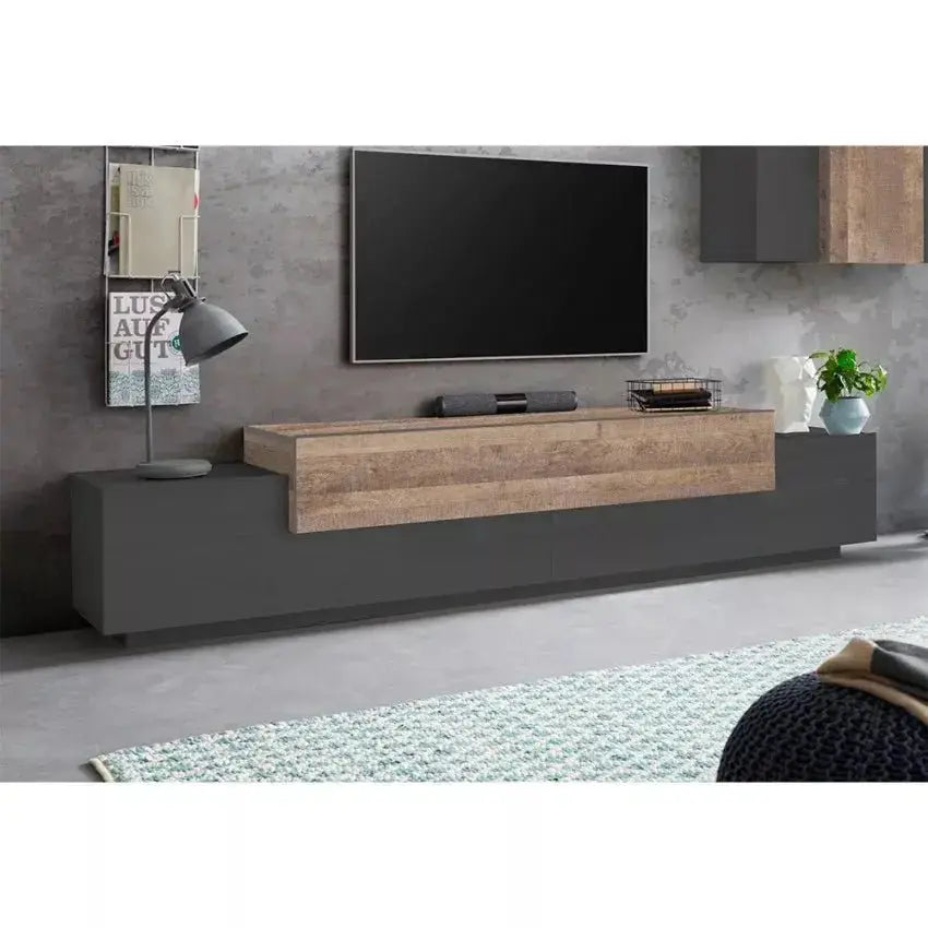 Porta TV Corona - 240 x 45 x 51,6 cm - Antracite/Quercia 356K Porta tv Italy Web forniture   