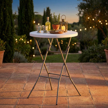 Tavolo catering alto diametro 80 cm, struttura metallo verniciato grigio