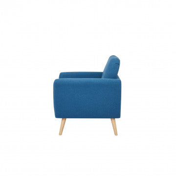 Poltrona in tessuto blu con bottoni, gambe in polipropilene 84x79x86 cm