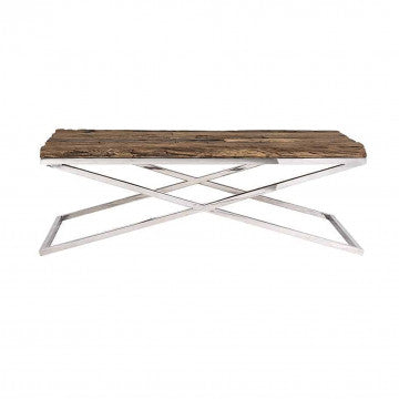 Tavolino in vetro e legno marrone 130x70x45 cm peso 55,2 kg