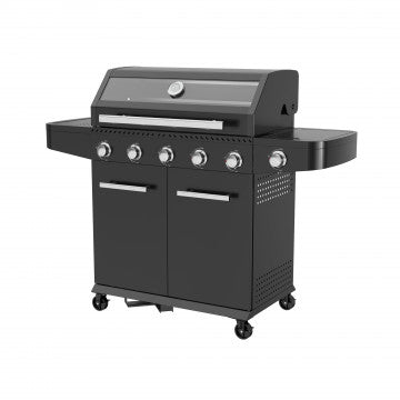 Barbecue 5 fuochi + 1 acciaio verniciato nero, griglia 82×42 cm
