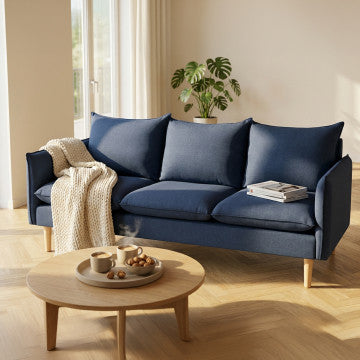 Divano 3 posti in tessuto con gambe in legno, 188x84x51 cm
