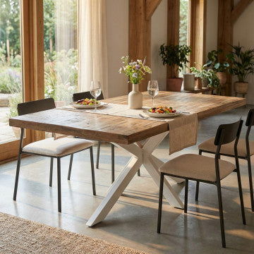 Tavolo in legno di mango e metallo bianco 200x100x77 cm