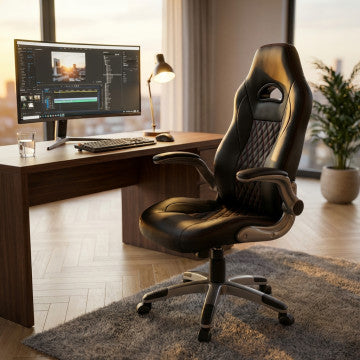 Poltrona gaming in poliuretano nero, 71x71,5 cm, altezza regolabile 115-125 cm